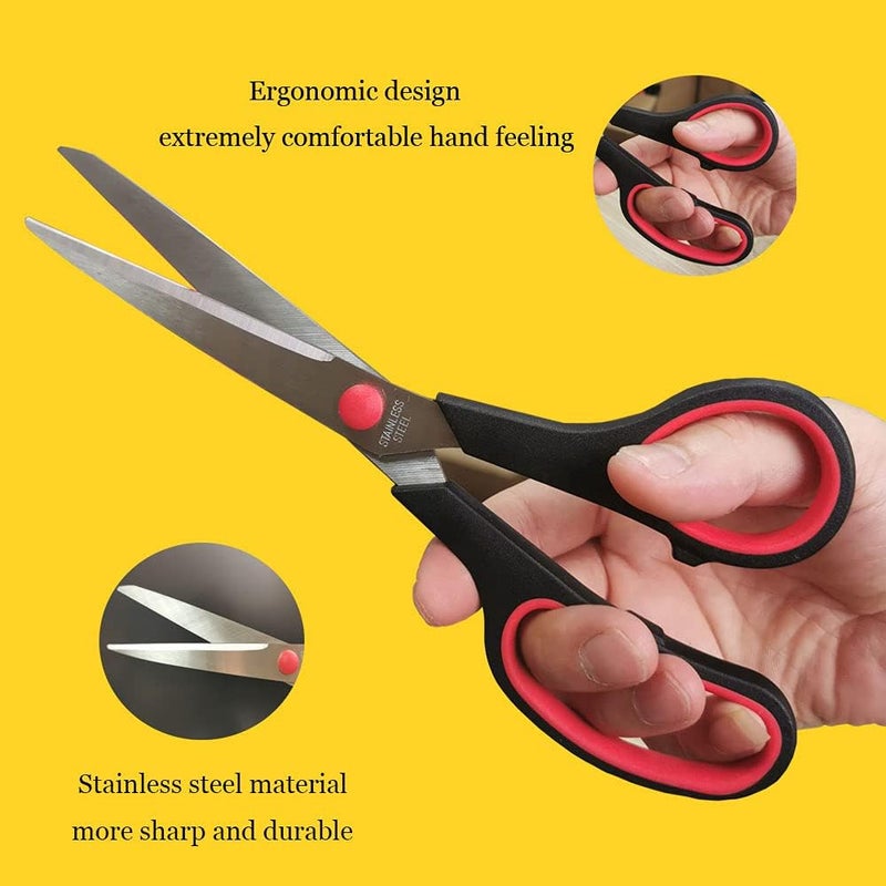 Dice red Scissors, Multipurpose office Scissors,8.5 Inch Ultra Sharp Shears, Comfort-Grip Handles Household scissors，Sturdy Sharp Craft Supplies - Pack of 5, Right/Left Hande - Image 5